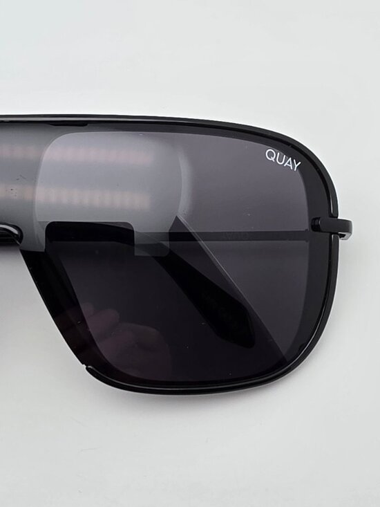 Quay Australia Take A Number Black Frame Polarized Smoke Lens Shield Sunglasses